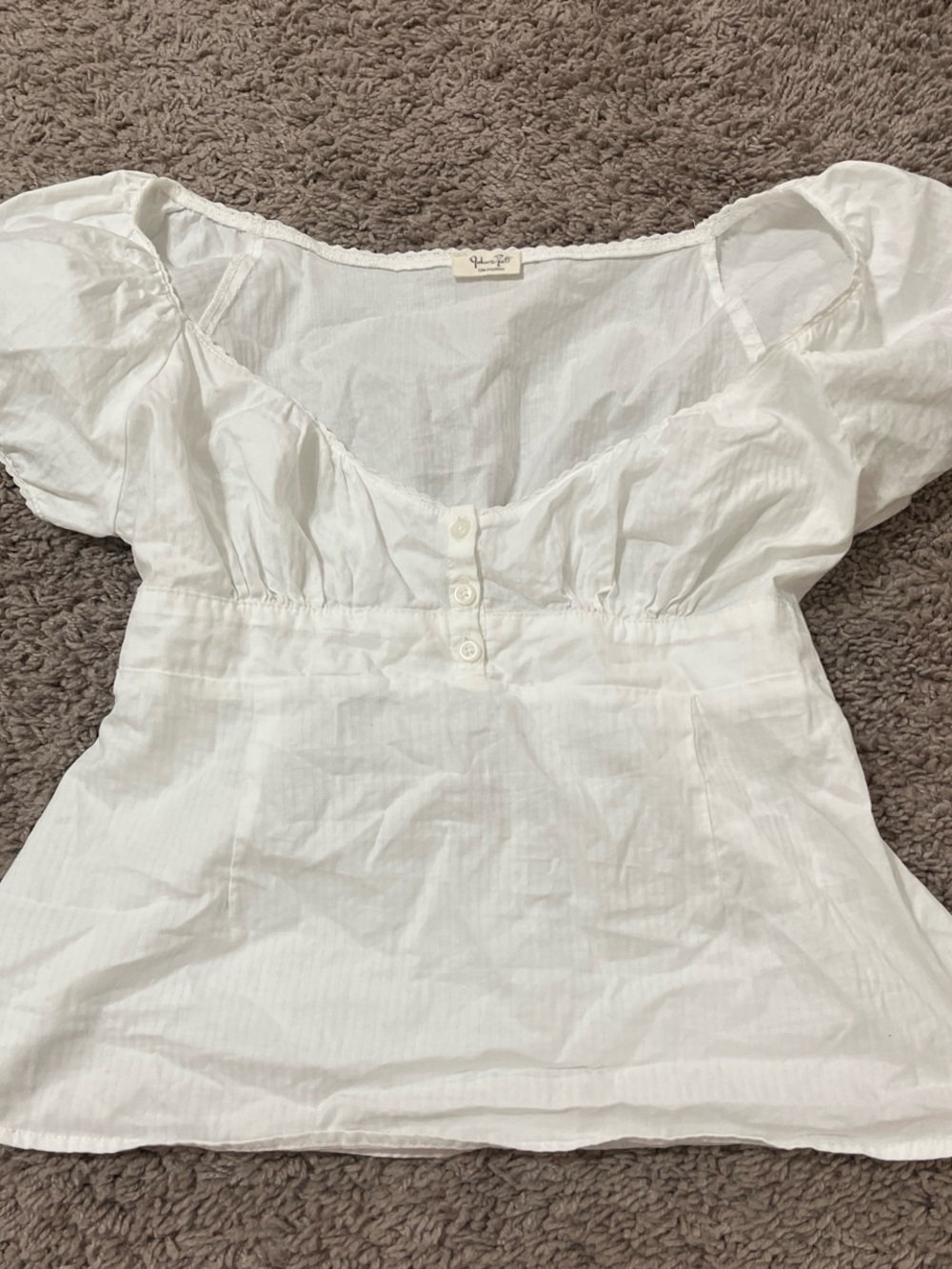 Brandy Melville White Puff-Sleeve Cotton Top- Blair Top